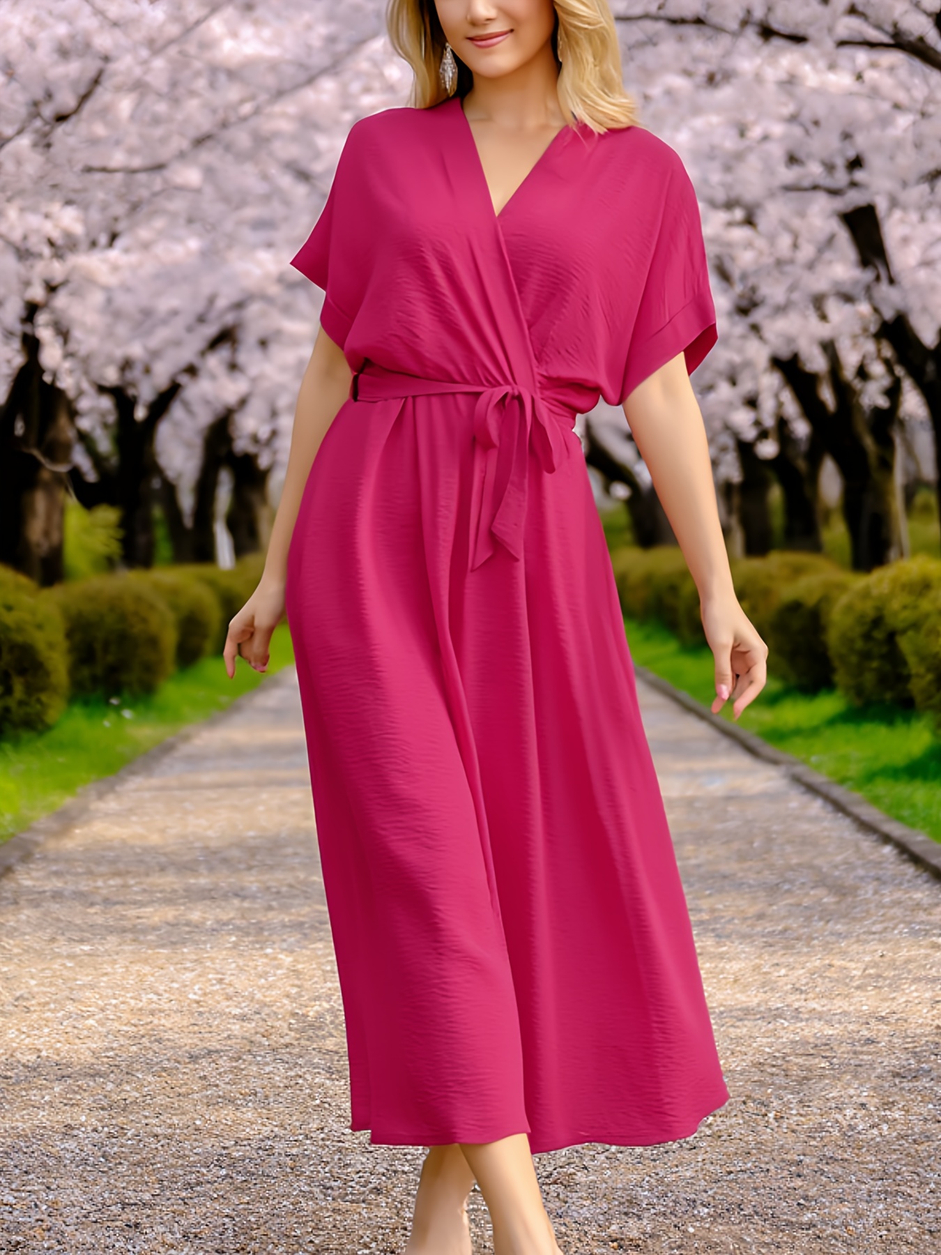 plus size elegante v hals korte mouw a lijn maxi jurk met Temu