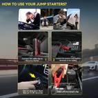 portable car air compressor jump starter with led emergency light 3000a peak power 12v for gas diesel engines usb digital tire inflator red insulated material fast charging car accessories tools vehicle accessory insulated body