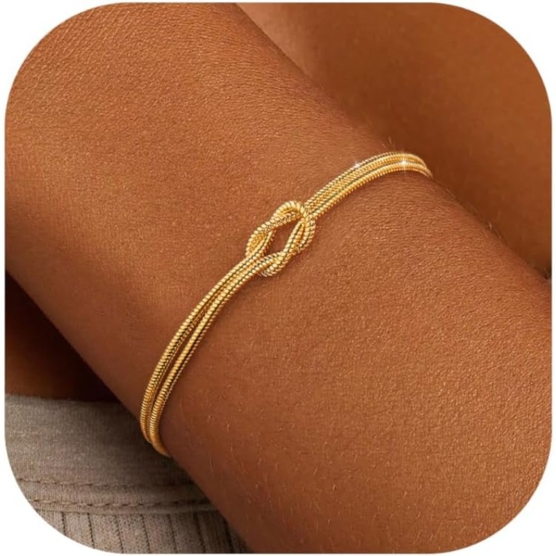 Golden Bracelets For Women Trendy Bracelet For Women Non Tarnish Dainty Stackable Layered Chain Heart Pearl Knot Beaded Bracelets Stack Set Charm Mothers Day Halloween Christmas Jewelry Gifts