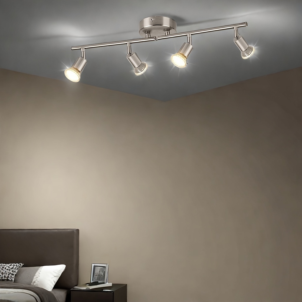 Въртяща се LED плафон с четири прожектора с ефект на пламък, с 330° ротация, предназначена за модерни кухни, всекидневни и спални (матник). Крушките не са включени.