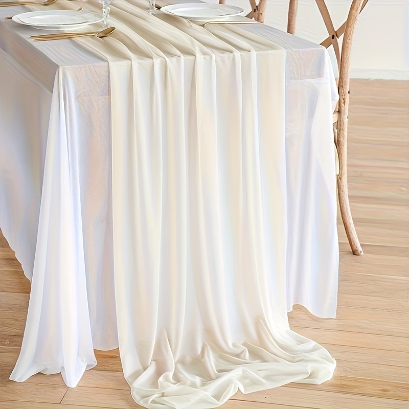 E-shop 1 Stück Elfenbeinweiße, glänzende, halbtransparente Chiffontischdecke, Größe 27,56*118,11 Zoll, für Feiertage, Zusammenkünfte, Partys,