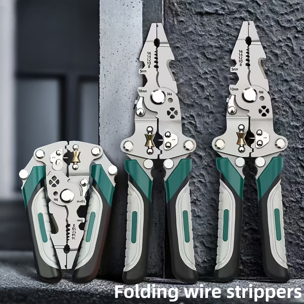 

Collapsible Wire Stripping Pliers – Electrician Tool With Crimping, Cutting, And Wrench Features, Steel, Compact Foldable Design For , Ideal For Home, Outdoor, And Industrial Use, Wire Stripping Tool