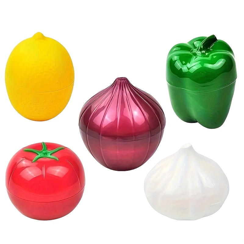 TEMU Set Of 5 Transparent Containers For Storing Fruits And Vegetables - Reusable Moisture-proof Sealed Boxes - Lemons, Avocados, Tomatoes, Onions, And Garlic - Ideal For Organizing In And Freezer.