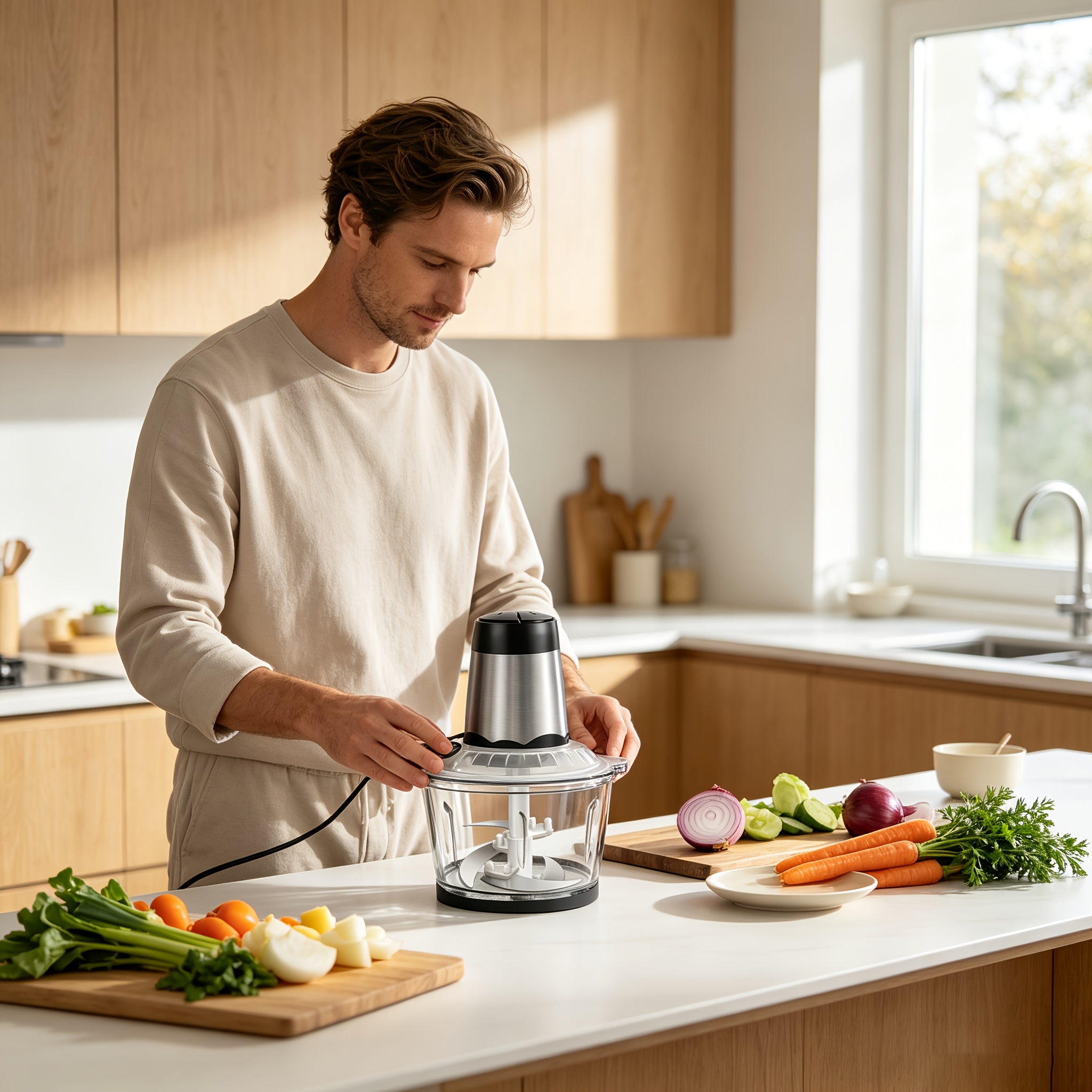 Image of 800w Electric Meat Grinder, 2l Food Chopper, Multifunctional Vegetable Slicer And Processor, Dual-speed, 304 Stainless Steel Motor Unit And Thickened Glass Bowl, For Meat, Vegetables, And Fruits