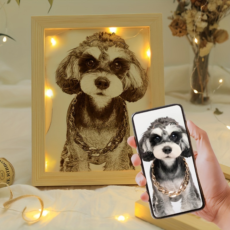 Custom Engraved Wooden Pet Memorial Photo Frame Personalized Dog Cat Loss Sympathy Gift Home Living Room or Office Decor Pet Memori