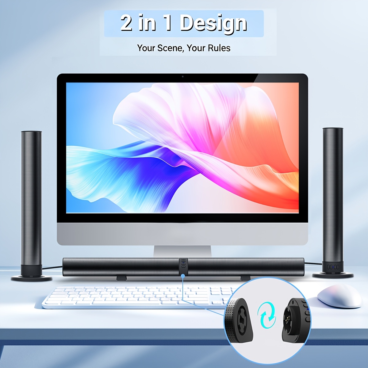 Wireless Soundbar with Surround Sound, Adjustable Speakers