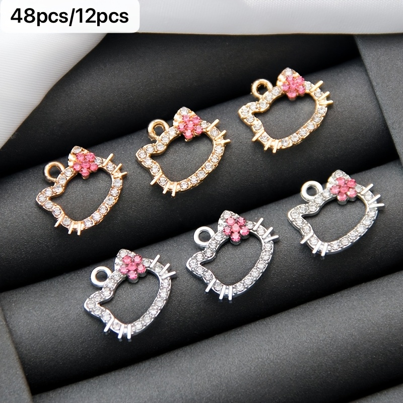 12pcs/48pcs Random Mixed Color for hello kitty Handmade DIY Metal Pendant Accessories 3D Bow + Pink Flower Heart Necklace Earring Material Kit Suitable for Jewelry Making, Necklaces, Earrings, Bracelets, Keychains and Craft Pendants, Handmade Jewelry, DIY Jewelry Making, Floral Design, Cute Pendant, Detailed Craftsmanship, Metal Charms, Charm Set, Jewelry Findings, DIY Hobbyists, Jewelry Makers