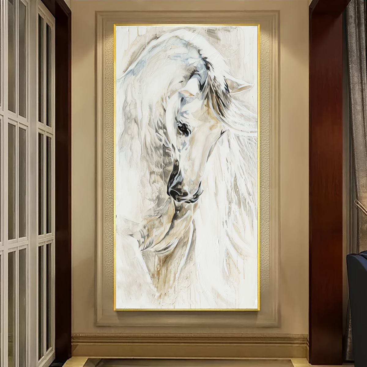

1pc Unframed Canvas Poster, Modern Art, Animal White Horse Wall Art, Ideal Gift For Bedroom Living Room Corridor, Wall Art, Wall Decor, Winter Decor, Room Decoration