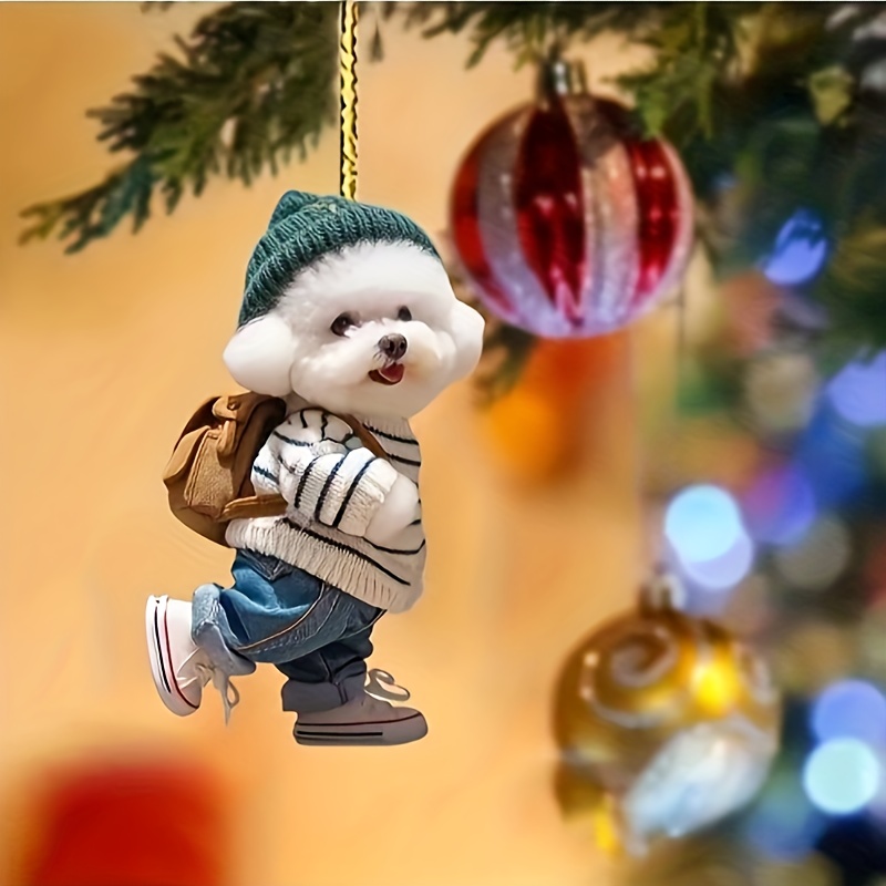 

Chic Acrylic Puppy Backpack Christmas Ornament - Hanging Decor For Car, Bag & Keys