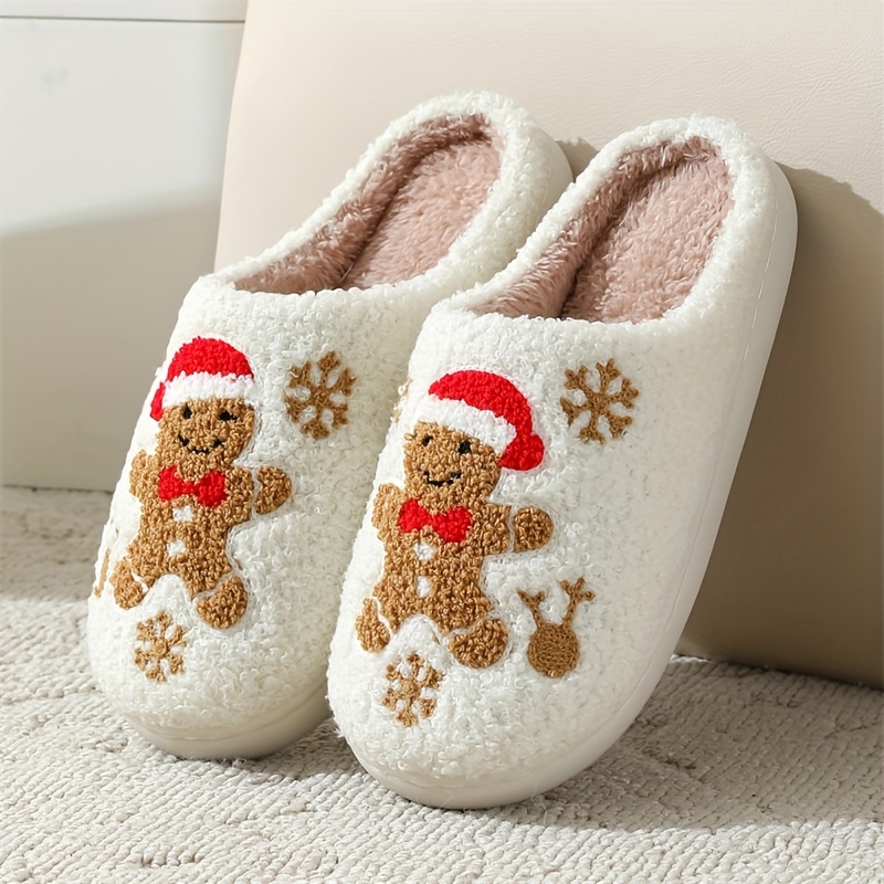 

Christmas Man Embroidery Slippers, - Shoes Non- , Fleece Lined Footwear For & Use - Toe Tpr Outsole