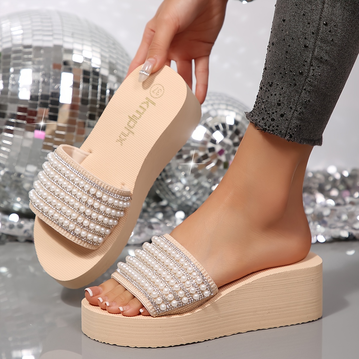 TEMU Women's Summer Fashion Wedge Sandals With Floral Decoration, Comfortable Thick-soled Sandals, Suitable For Outdoor Leisure, Vacation, And Beach,