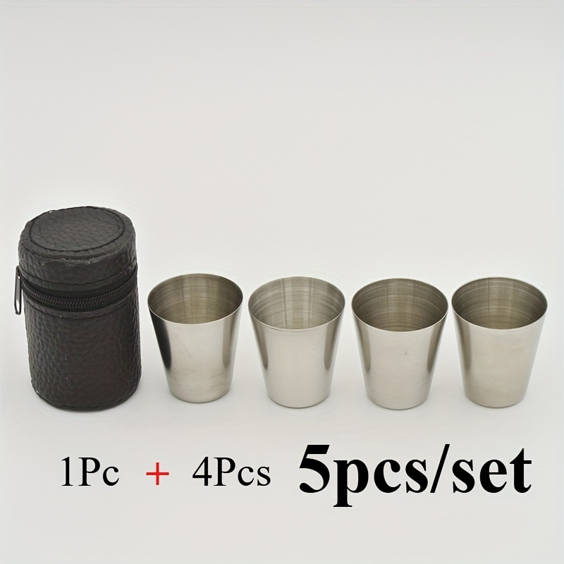 E-shop 5-teiliges Set, Praktische Outdoor-Reise-Edelstahlbecher , Tragbare 30ml Getränkebecher für Outdoor-Picknick, Party-Deko, Partyzubehör für