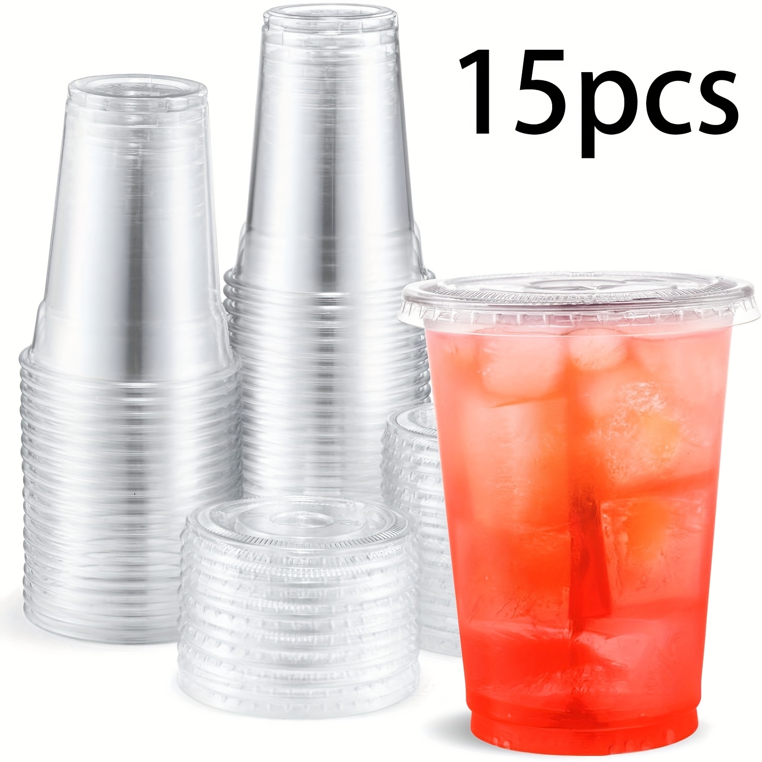 15 35pcs 10 oz clear plastic cups lids plastic cups iced - Temu