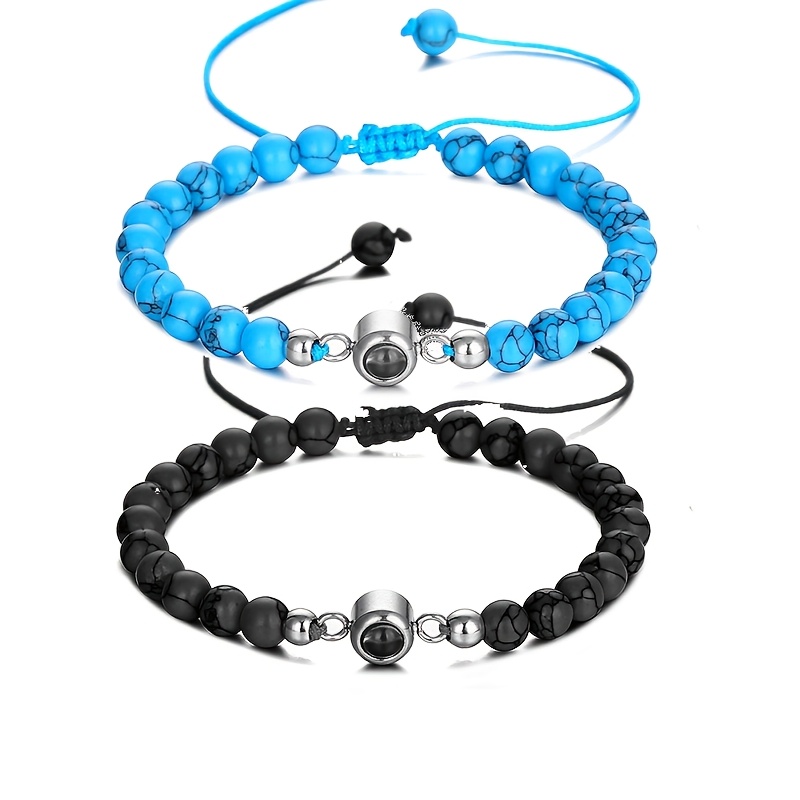 2pcs Custom Photo Bracelets, Personalized Bead Couple Jewelry