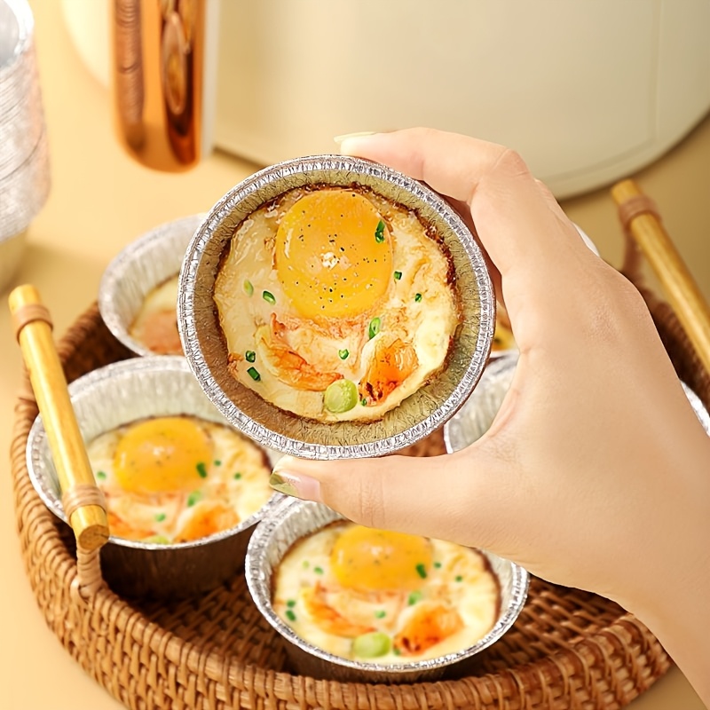 Image of A Pack Of 30 Or 60 Aluminum Foil Baking Cups. Ideal For Air Fryers, Grilled , Cakes, Baking, Egg Tarts, Puddings-an Essential For Home Kitchen.