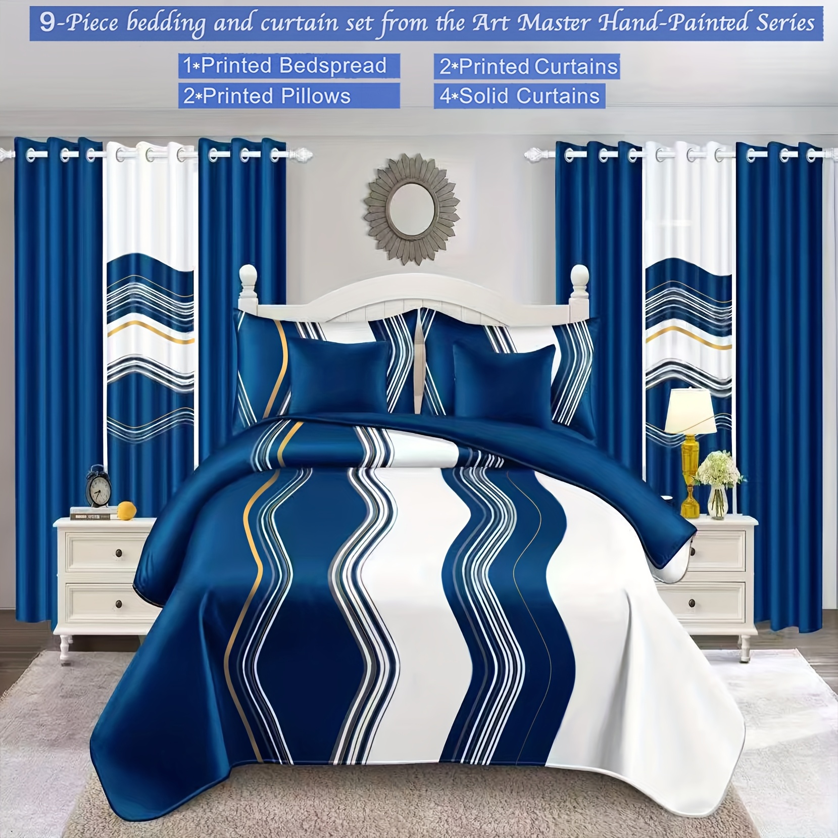 summer   and curtains set 9pcs     bedspread 2 pillowcases 4 solid color curtains 2 printed curtains suitable for   ideal as a gift for friends   holiday gift suitable for rv bedroom decoration apartment decoration light beige friendly and breathable with gift wrapping mens bedding couples bedding curtain set Product details 1