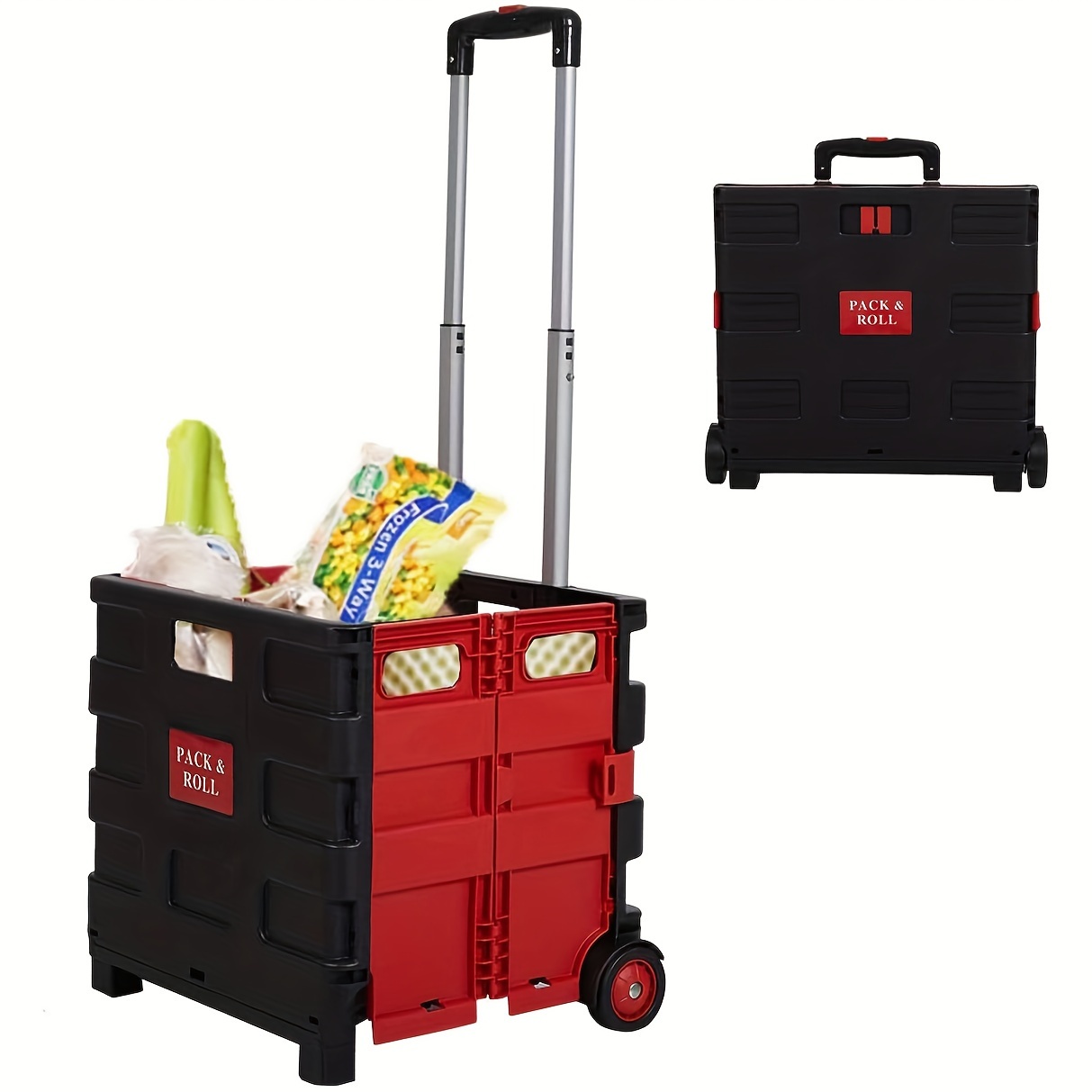 

Luckyermore Folding Two-wheeled Trolley Hand Cart Plastic Hefty Heavy Carry Shopping Picnic Travel Office (red/medium)