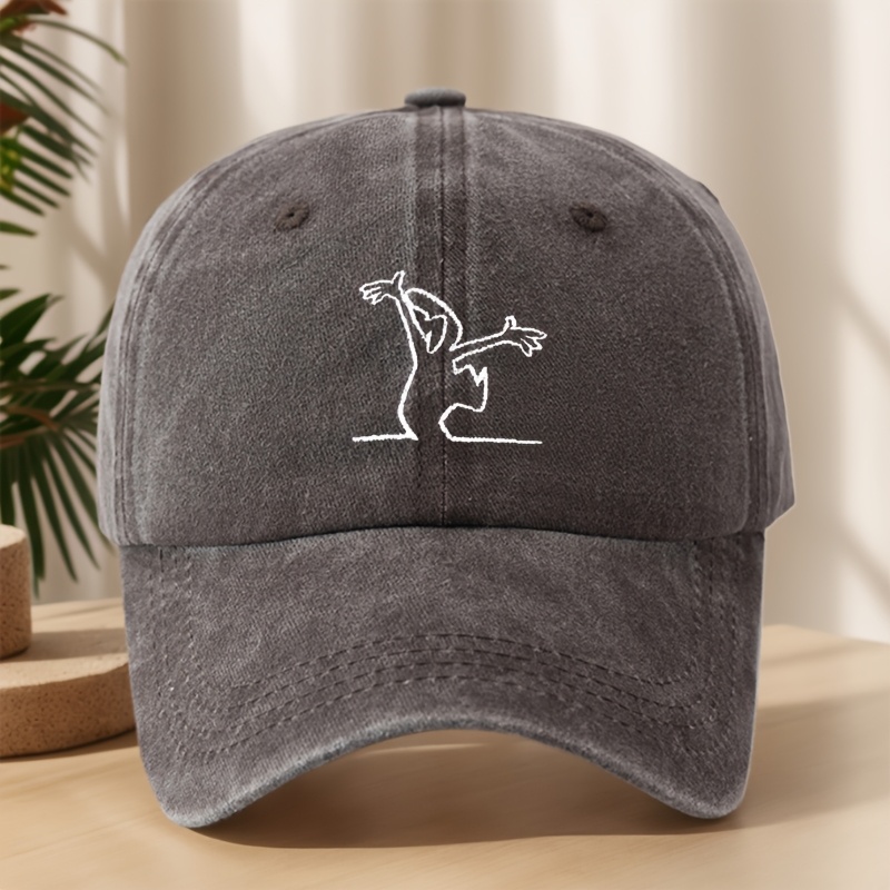 TEMU Fun Embroidery Baseball Cap, Stylish Street Hip-hop Hat With Classic Washed Duckbill Design, Soft And Breathable Sunshade Hat Adjustable For