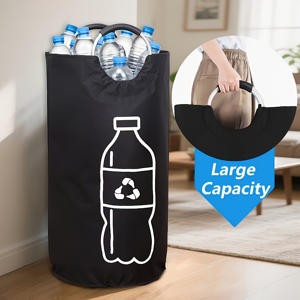 heavy duty extra large capacity canvas folding recycling bin with lid heavy duty cylindrical   space saving foldable laundry basket dirty clothes basket storage basket for kitchen home bathroom office recycling bin with clear