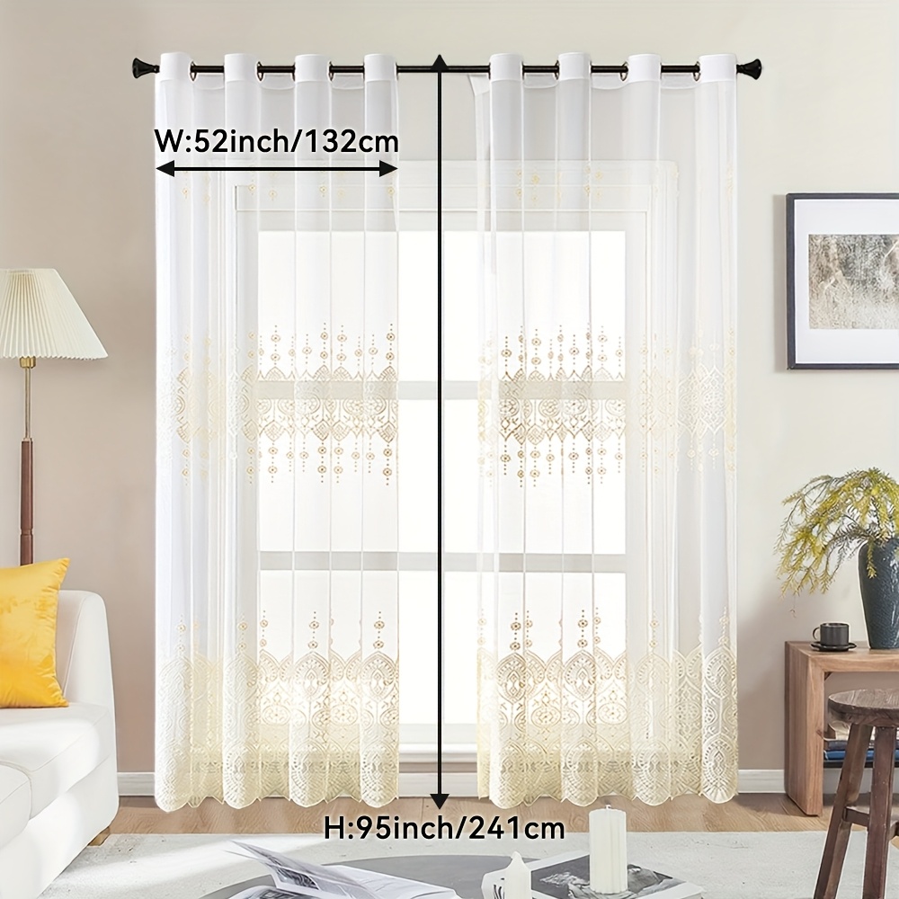 2pcs Beige Boho Embroidered Sheer Curtain For Living Room And Bedroom - Soft And Breathable Window For Home Decor