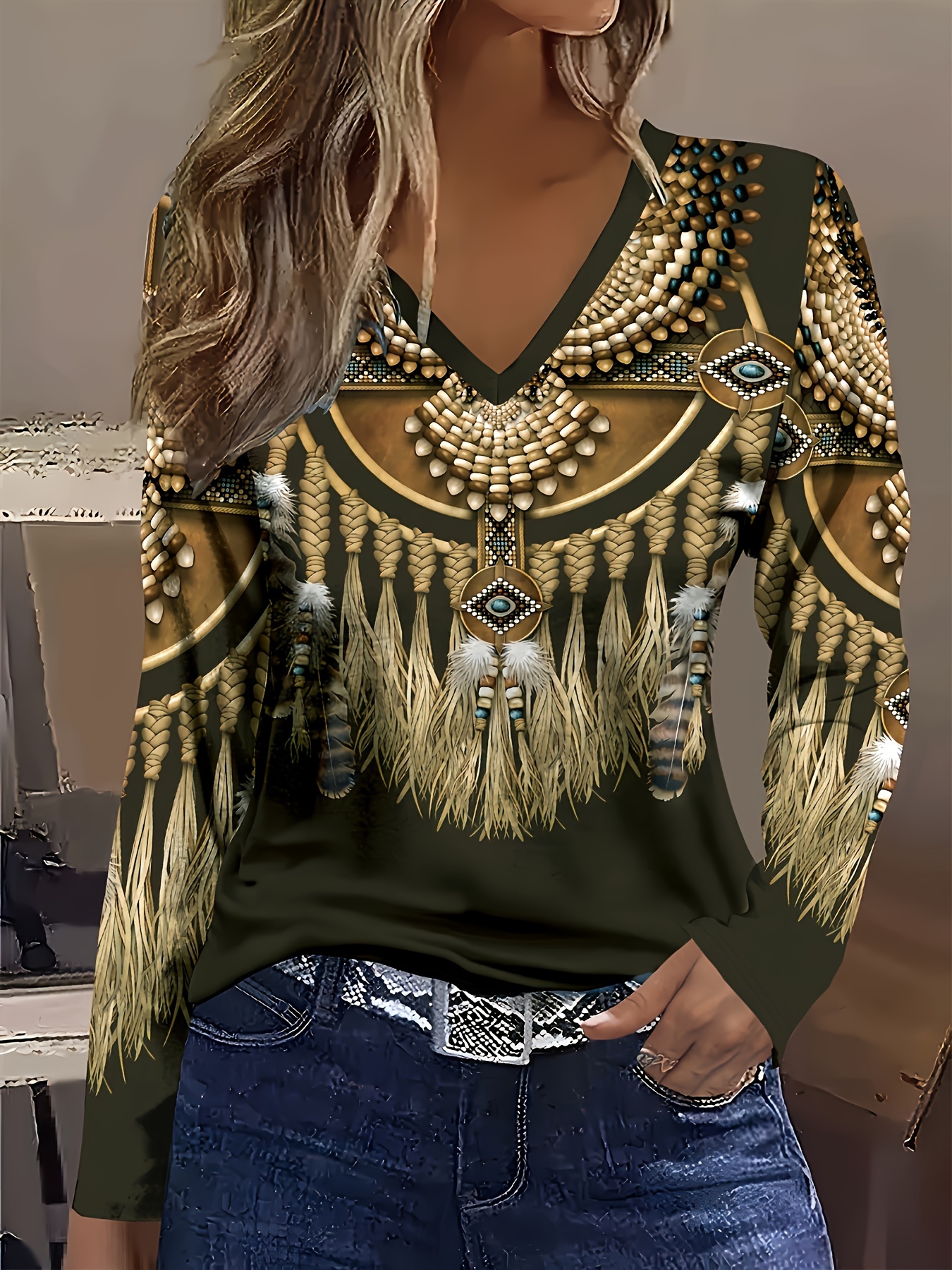 camiseta étnica retro vacaciones elegante camisa casual Temu Spain