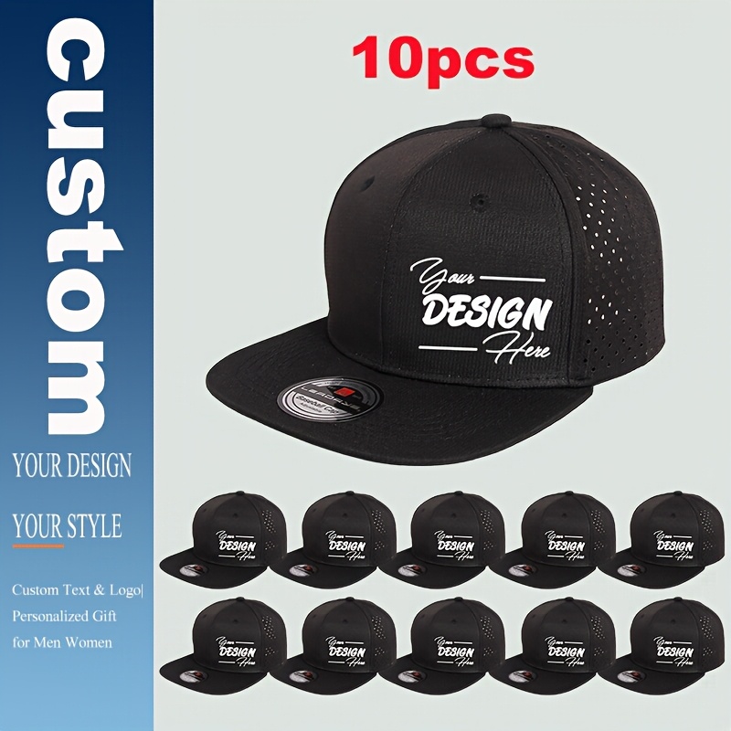 TEMU 10pcs Leadays Custom Snapback Baseball Caps - Unisex Adjustable Flat Brim Laser Perforated Hats, Personalized /text/ Suitable For Men Women,