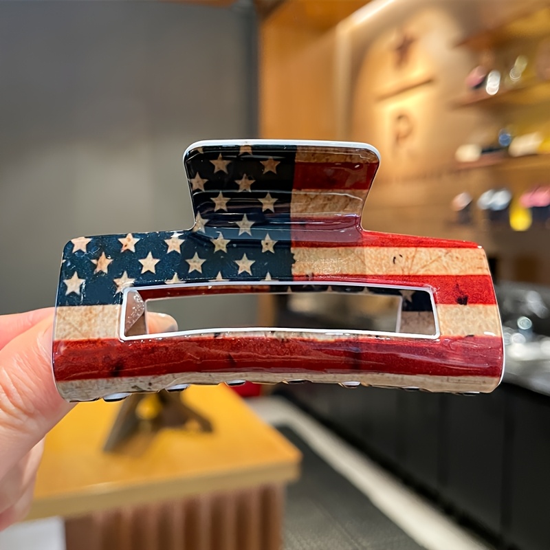 1pc retro   american flag hollow square hair clip vintage distressed   design durable pvc medium hair accessory for women s     hair clips vintage hair accessories   textured finish