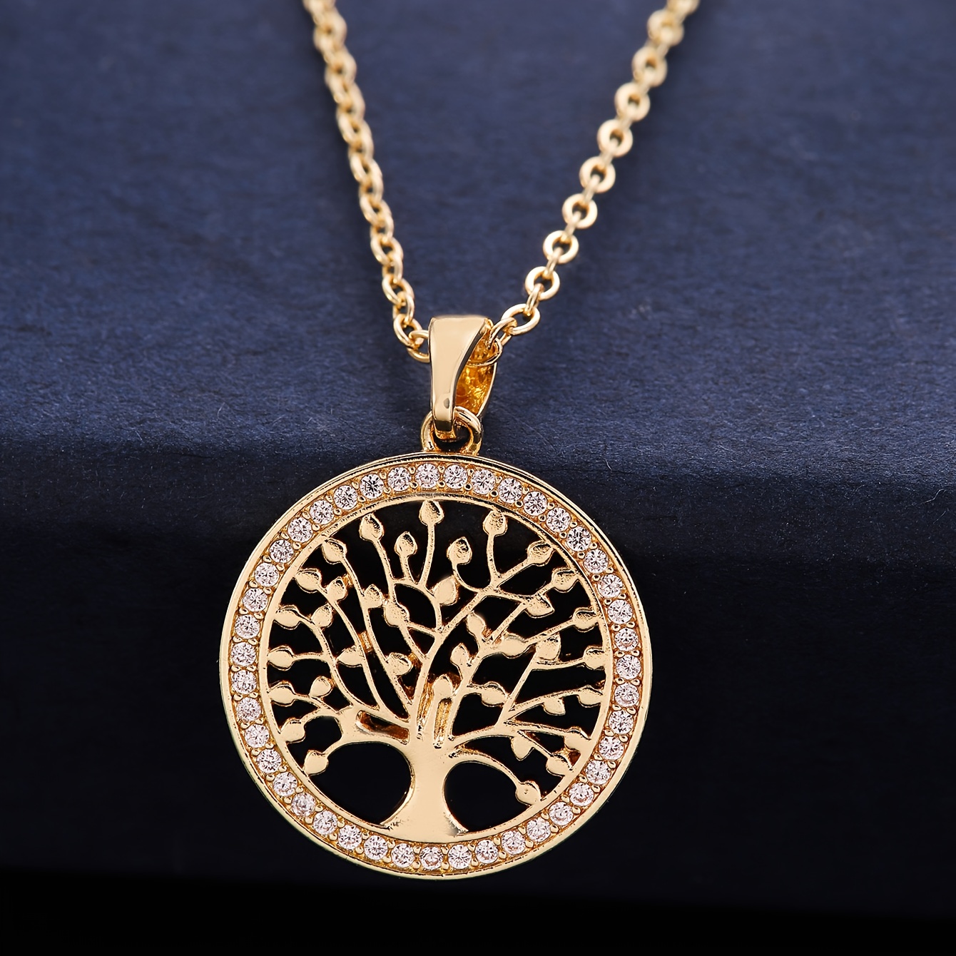 TEMU 1pc Fashionable Tree Of Life Pendant With A Unique Hollowed-out , Featuring Micro-pave Cubic Synthetic Zirconia On A Stainless Steel Necklace