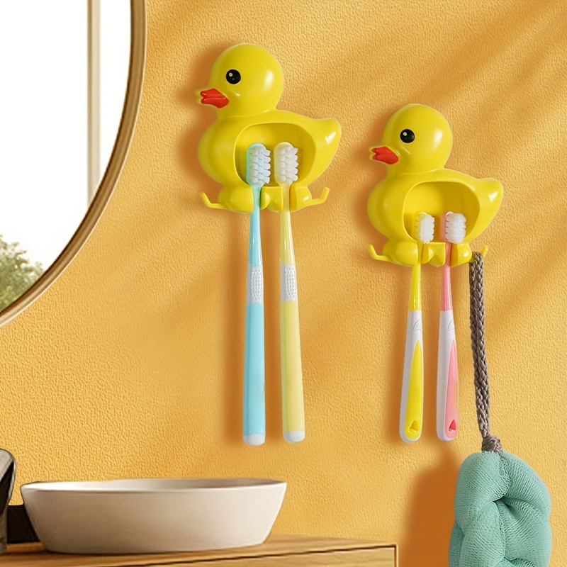 

1pc Cute Wall-mounted Toothbrush Holder, Waterproof Dustproof Plastic Bathroom Organizer, No-drill With Suction Cup, Home Decor