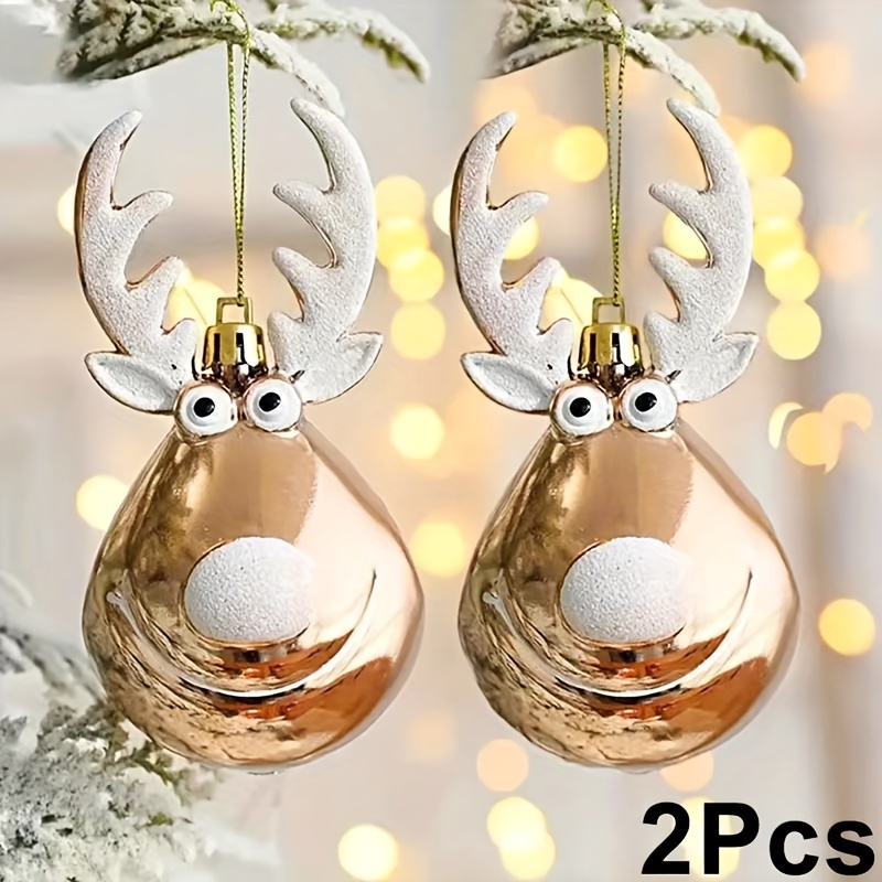 2pcs Christmas Tree Ornaments Red And Golden Reindeer Pendant Christmas Tree Hanging Decorations New Year Gift Supplies Party Decor Christmas Holiday Decor