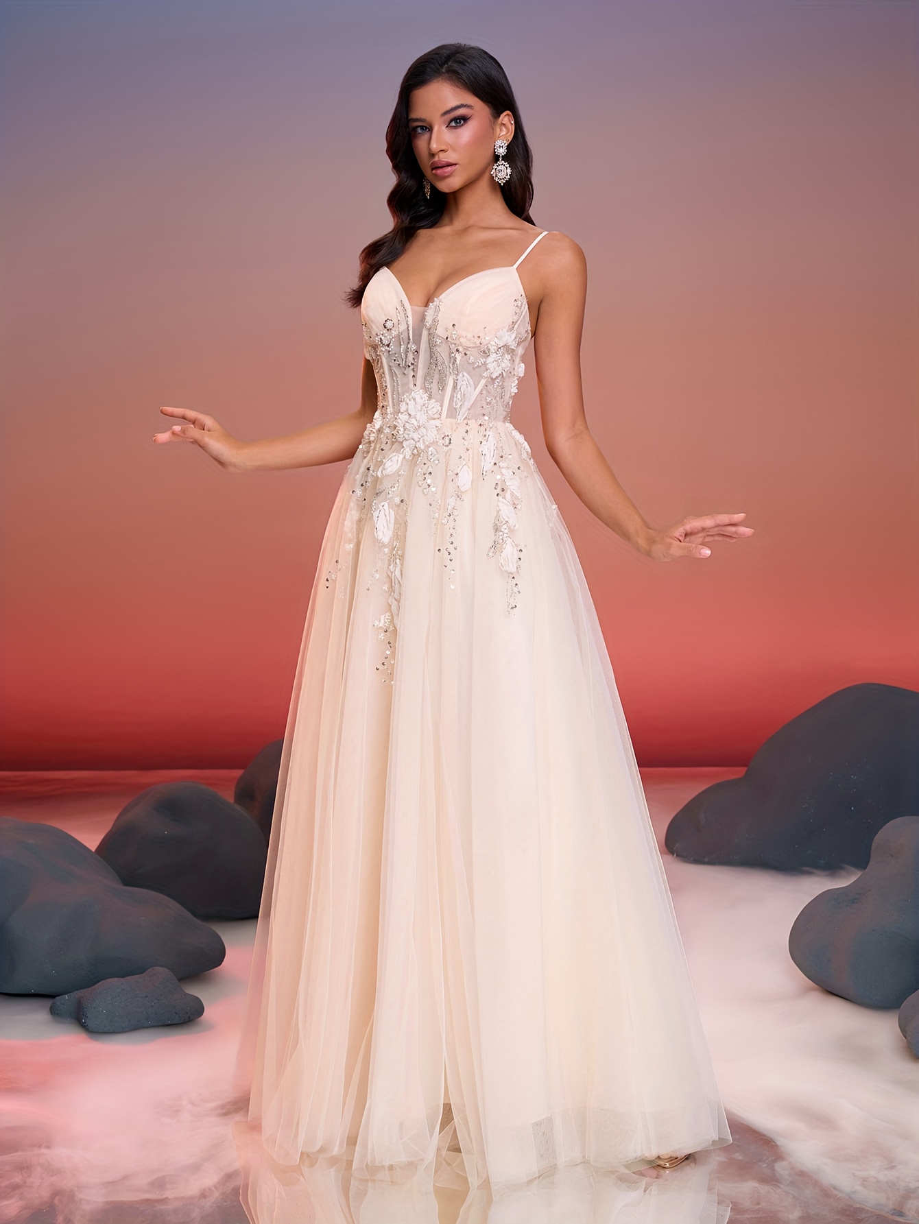 wedding dress lace bodice tulle skirt Lace Bodice Backless Bridal Gown Minimalist Wedding Dress WD439 US8 / White main image 1