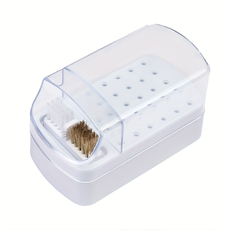 30-hole Nail Polish Polishing Head Storage Box Nail Polish Polishing Head Drill Head Storage Box Stand Display Shelf Table Organization Firm 2-in-1 Detachable Nail Polish Polishing Head Cleaning Brush