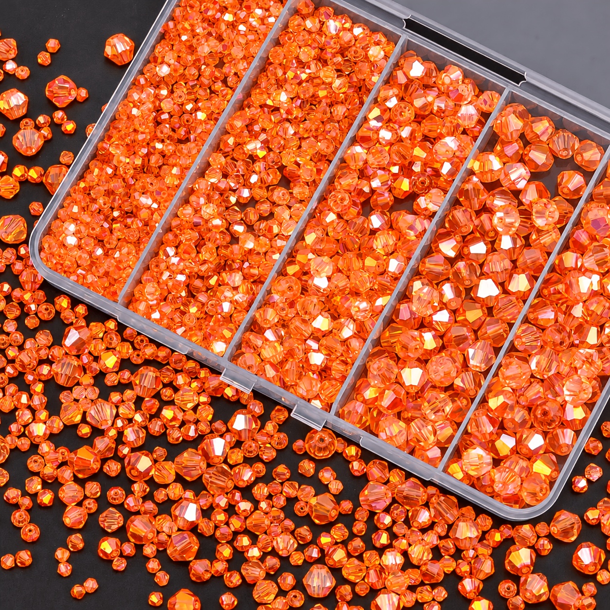 TEMU Lot de 1550 perles de verre biconiques 3/4/6/8 mm pour la fabrication de bijoux, perles à facettes scintillantes triées par taille pour