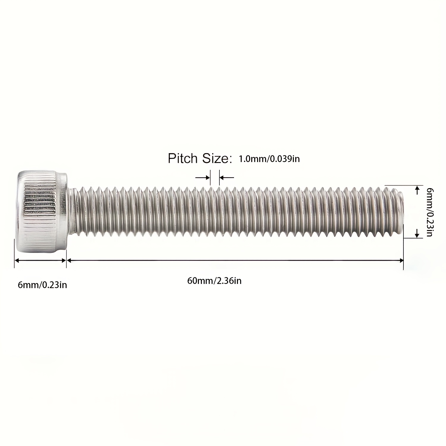 M6 X 1.0 X 12mm - Hex Head Cap Screw - 304 Stainless Steel - DIN 931 933 Pkg Of 100