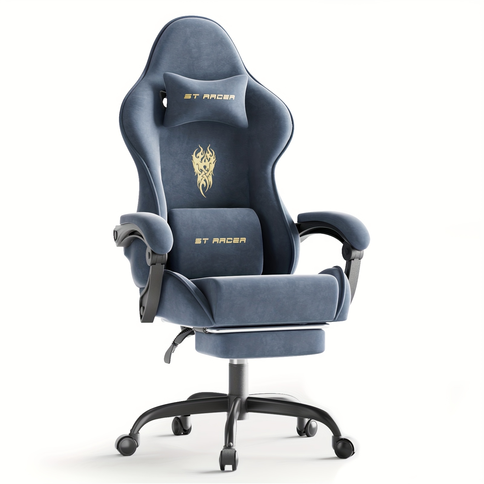 Velvet Fabric Gaming Chair, High Back Ergonomic Gamer Chair for Adult, Comfortable Video Game Chair with Footrest And Massage Lumbar Cushion