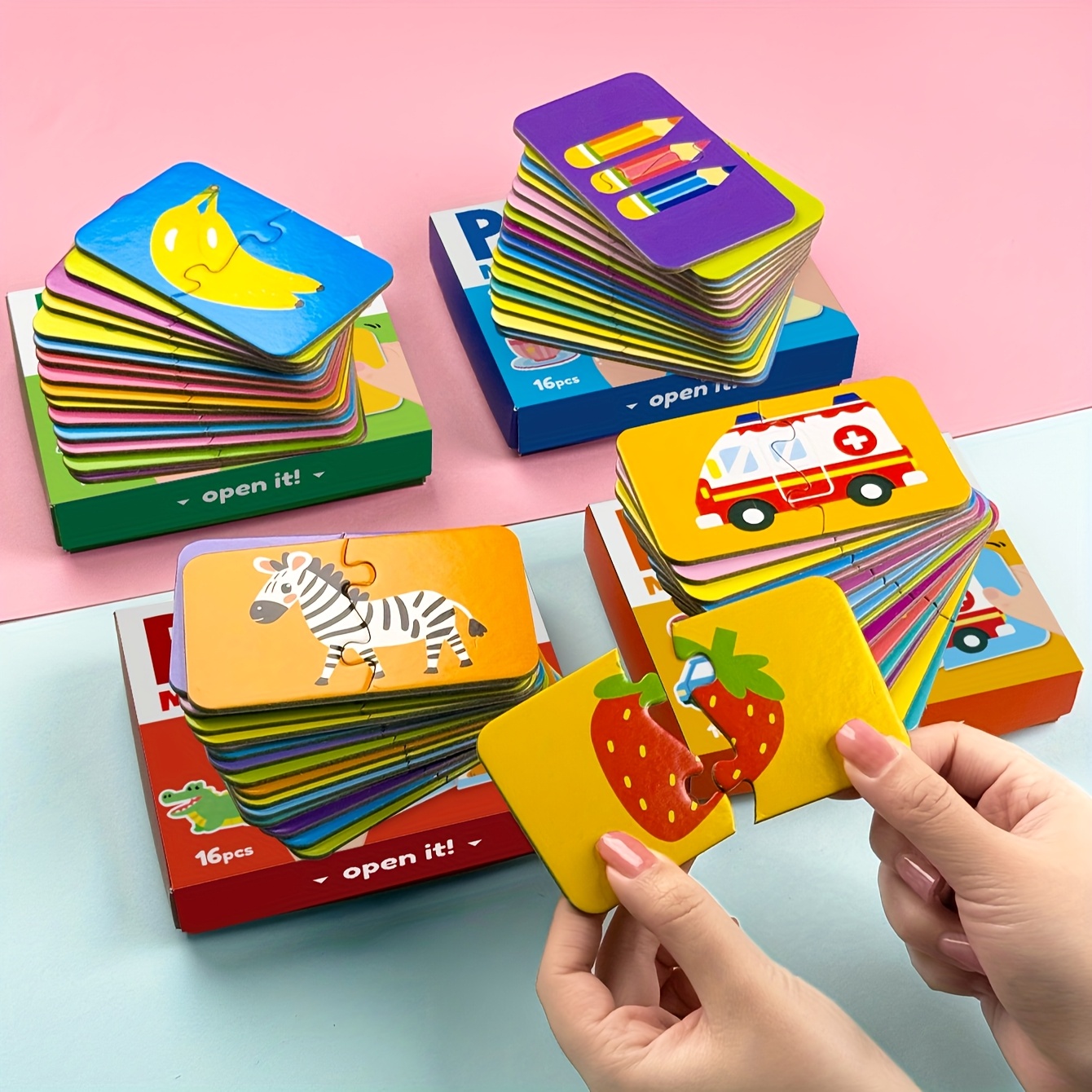 16 32 48pcs educational   puzzles colorful matching puzzle with animals daily life vehicles fruits vegetables themes early learning toy for cognitive development gift for kids preschoolers