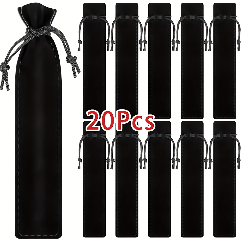 TEMU 20pcs Black Velvet Drawstring Pen Pouches - Lightweight & Portable Storage Bags For Pens, Pencils, And Crystal Pens, Office Or Gift Use