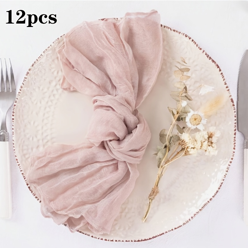 Image of 12pcs Square Balinese Muslin Cloth Napkins, 45*45cm/17.72*17.72inch, Wedding Party, Country Dining Table Decor, Evening Reception, Kitchen Towel, Food Photography Backdrop