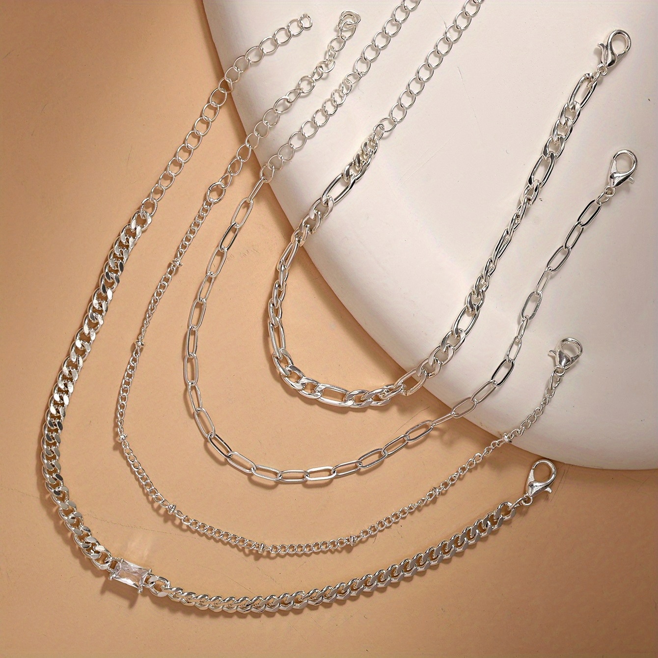 4pcs Set Elegant Everyday White Square Cubic Synthetic Zirconia Bracelet Set