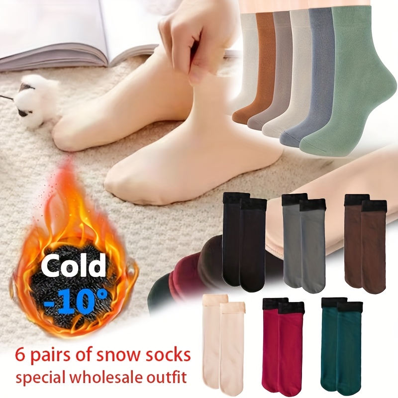TEMU 6 Pairs Of Ultra-warm Unisex Thermal Socks - Soft, Breathable, And Stretchy Mid-calf Boot Socks For Cold Weather - Fleece Lined, Solid Color,
