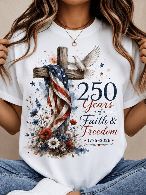 item picture plus size womens faith graphic t shirt 250 years of faith and print tee 1776 2026 cross floral short sleeve top casual summer crew neck shirt