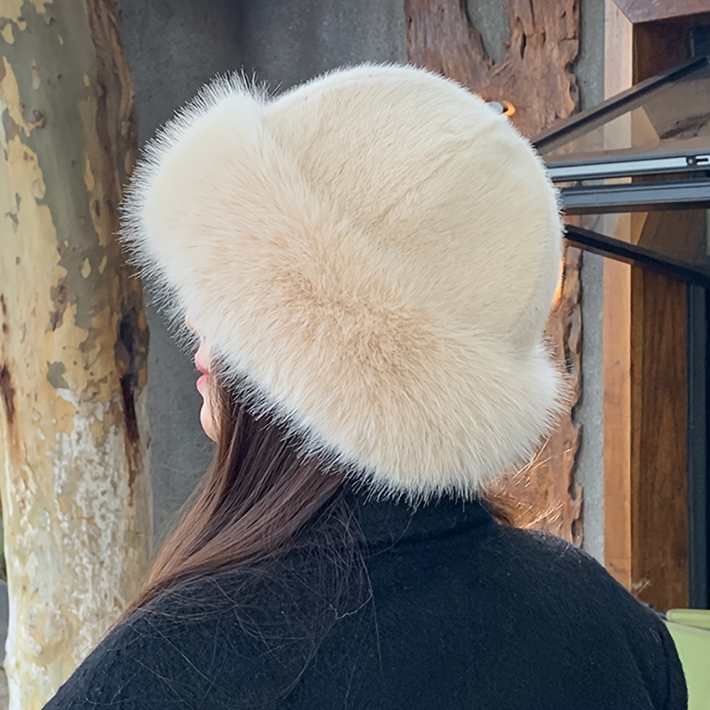 festive white fur winter hat for women soft polyester non elastic christmas ready breathable   handcrafted 0