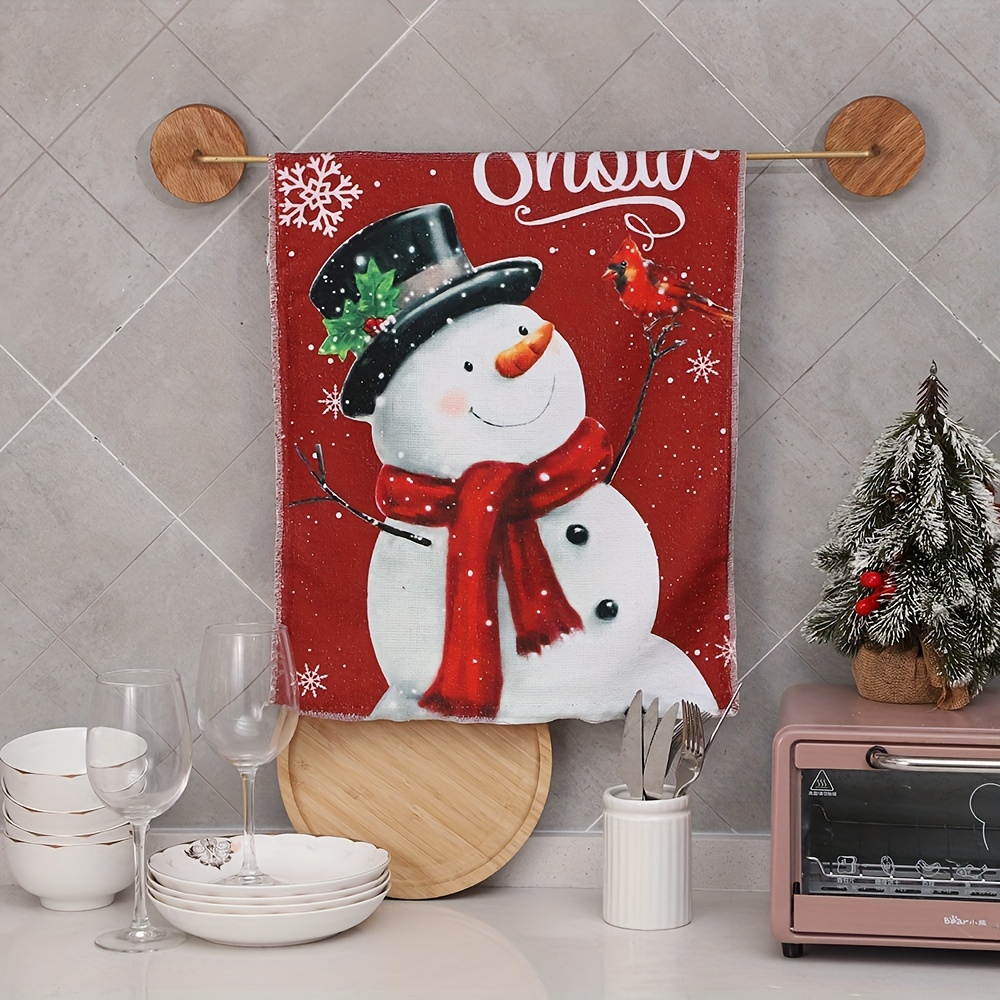 

Rustic Style Christmas Snowman Kitchen Towel - 1 Pack, Super Absorbent Quick-dry Polyester Dish Towel, Cartoon Snowman Holiday Decor, Ideal For Kitchen, Bathroom, , Housewarming Gift