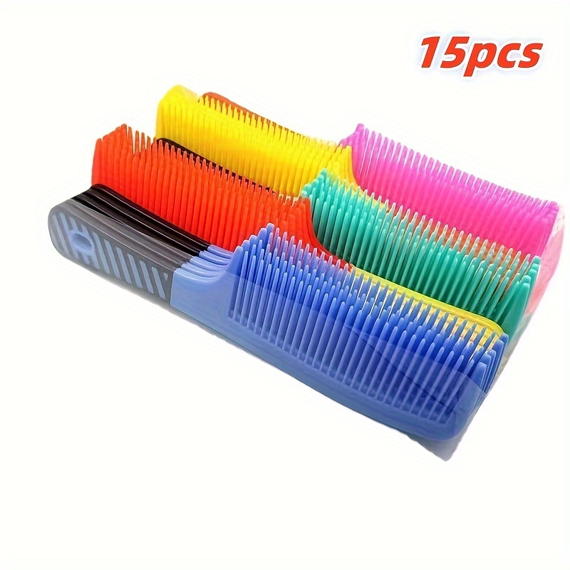 TEMU 15pcs Detangling Hair Comb Set - & Durable For Men And Women - Multicolored Plastic Hair Types