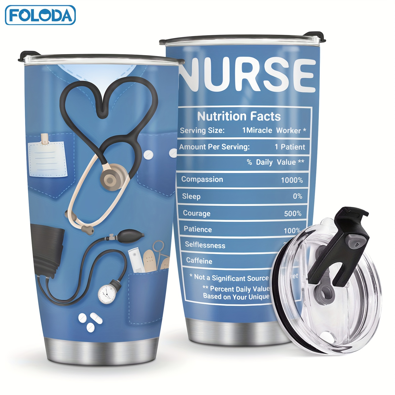 

Foloda 20oz Stainless Steel Nurse - Perfect Gift For Nurses, Includes Lid & Straw | Ideal For Christmas, Valentine's, Thanksgiving, Nurse Appreciation Week & More, Best For Christmas, Thanksgiving