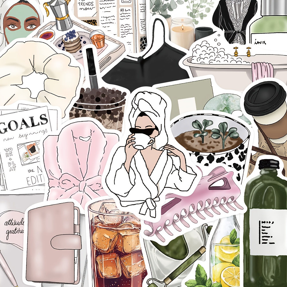 Image of 50pcs Of Decorative Stickers For Tablets Featuring Clean Girl Designs