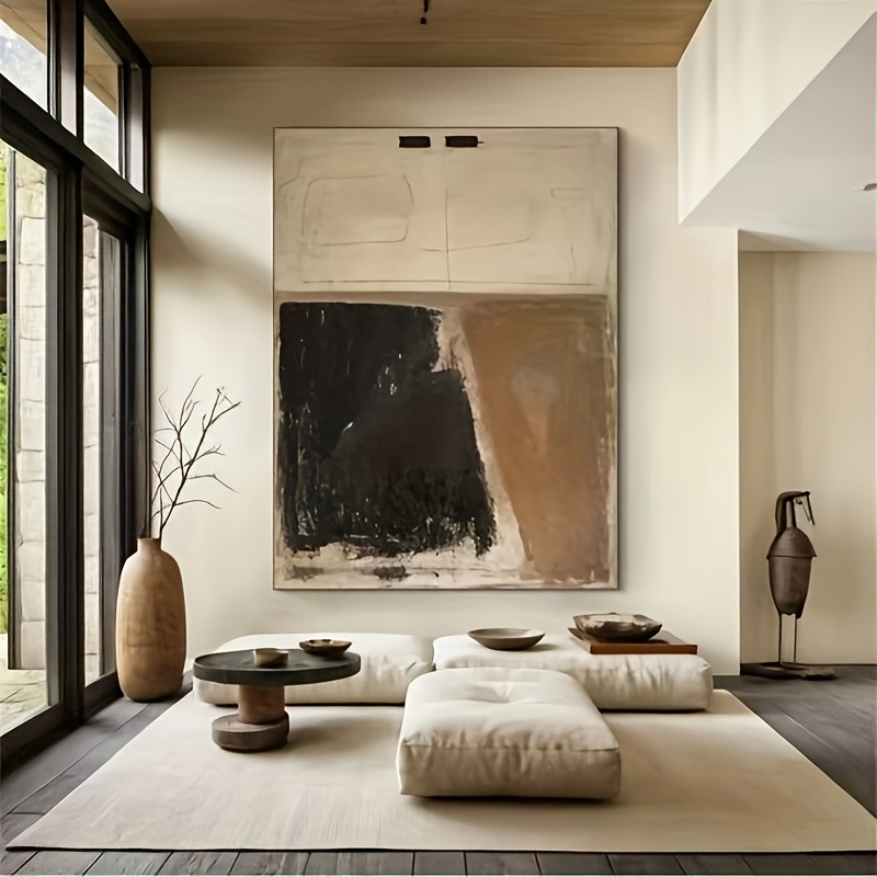 TEMU 1pc Of Unframed Large Abstract Texture Hand-painted Oil Painting - Modern Bohemian Wall Art, Brown And Black, Room Decor, Minimalist Style,