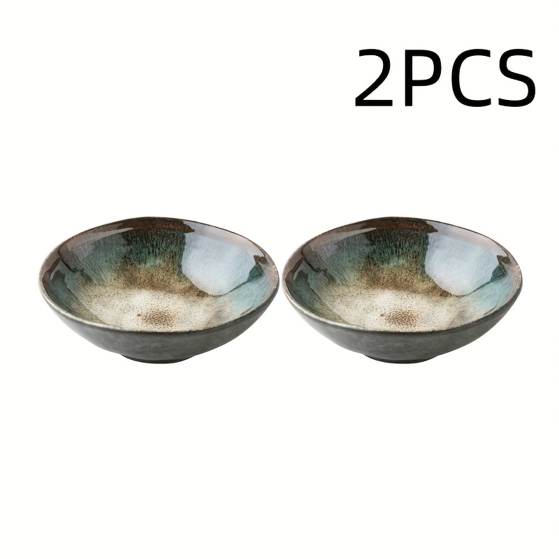 2pcs Stunning Peacock Pattern 6-inch Kiln- Surface Bowl Irregular Salad Bowl Vintage Ceramic Bowl (6in*2.55in*1.96in) 350ml Handcrafted