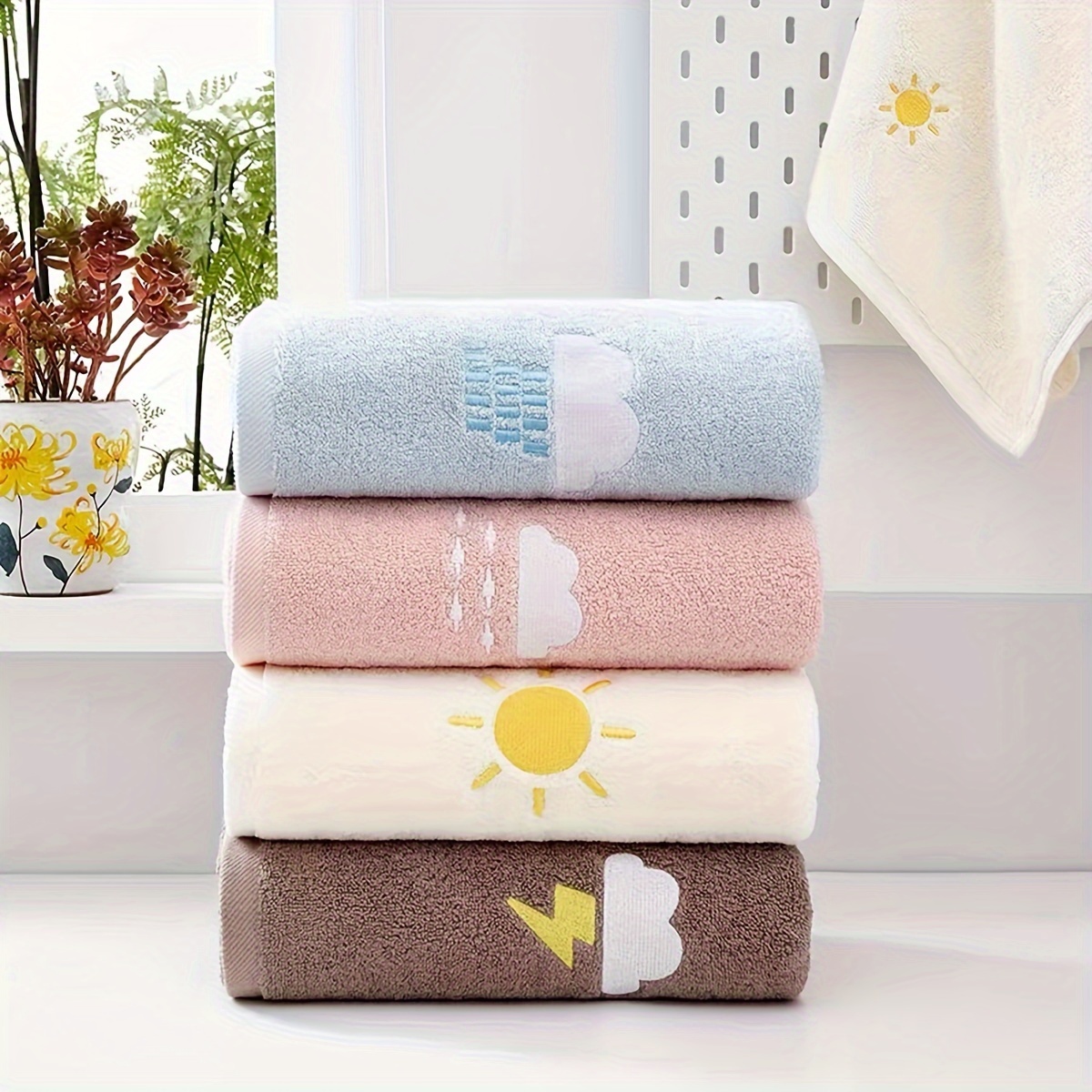 

4pcs Soft Cotton Cartoon Face Towels For - Ultra Absorbent, , Rectangular Shape