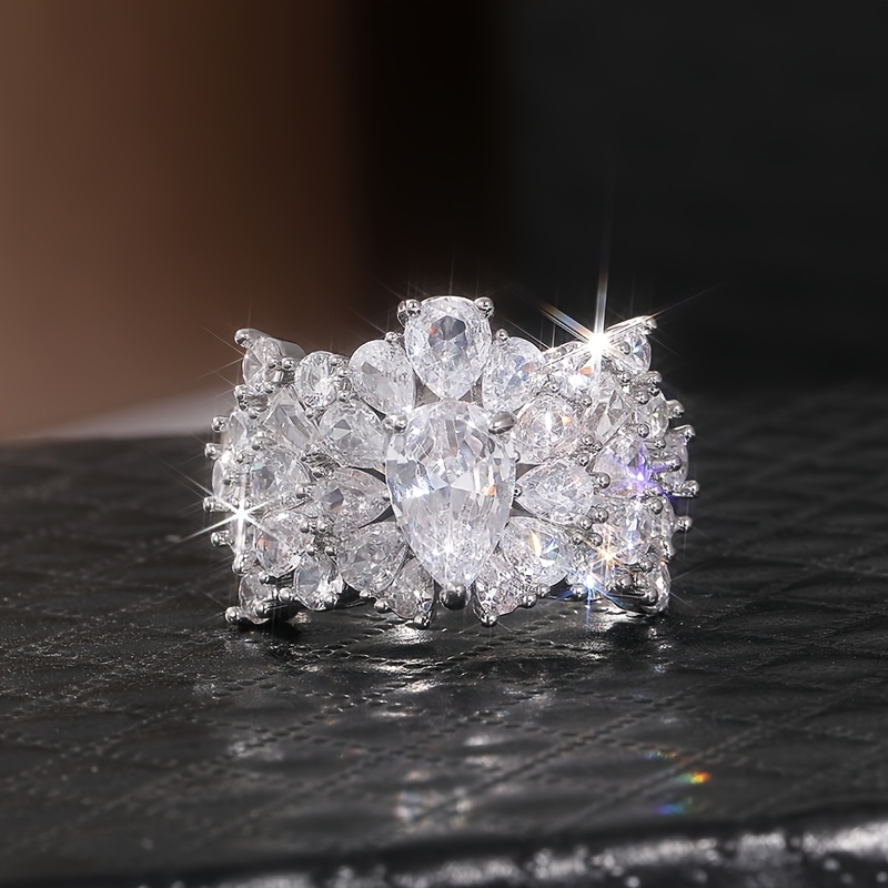 Vintage Boho 925 Silver Plated Copper Engagement Ring, with Synthetic  Pear-Shaped Zirconia, Art Deco Inspired Three-Dimensional Jewelry for Daily  Wear